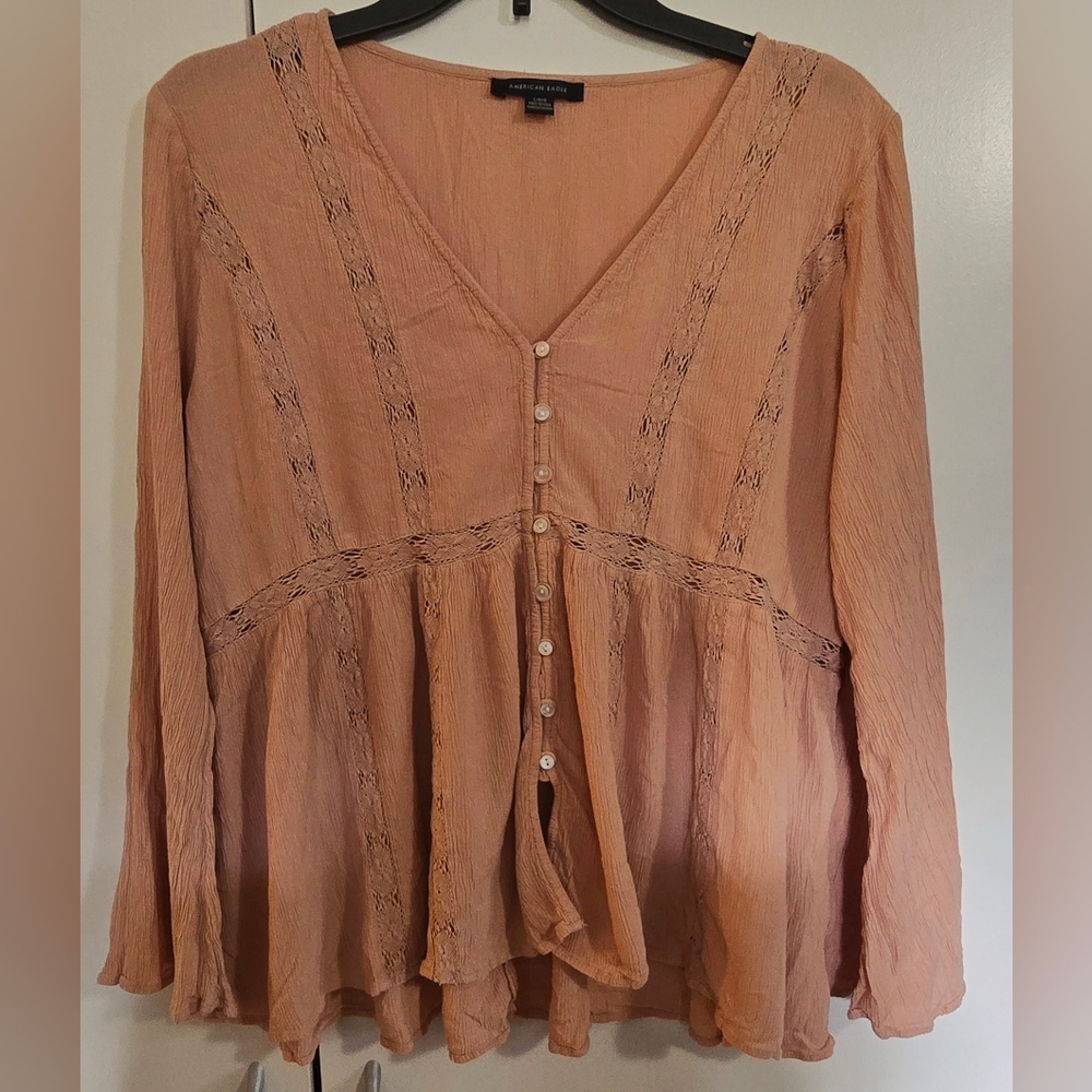 American Eagle Outfitters Soft Peach Lace Blouse